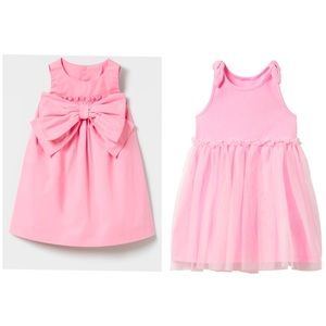 2 Zara pink baby girl bow tulle dress poplin dress